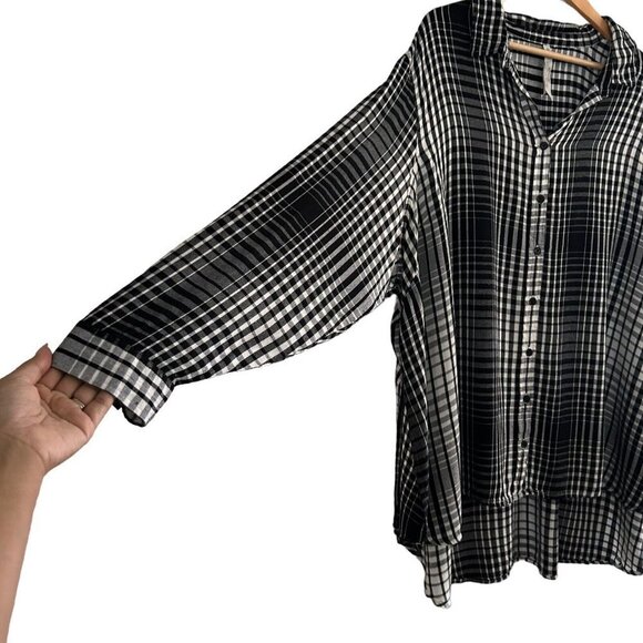 Melissa McCarthy Black White Blouse Top Hi-Low Checkered Size 4X Plus - Picture 9 of 14